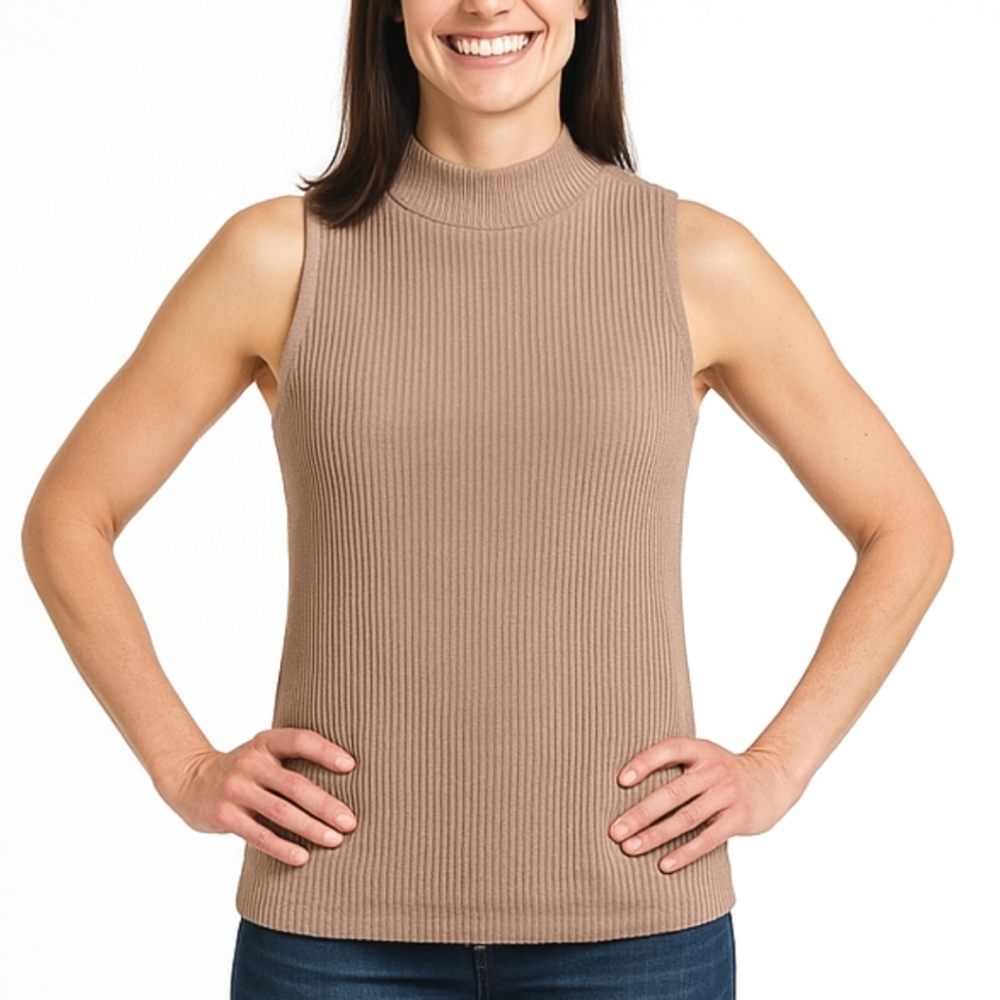 LE CHATEAU Sleeveless Ribbed Knit Top in Taupe Size 2X